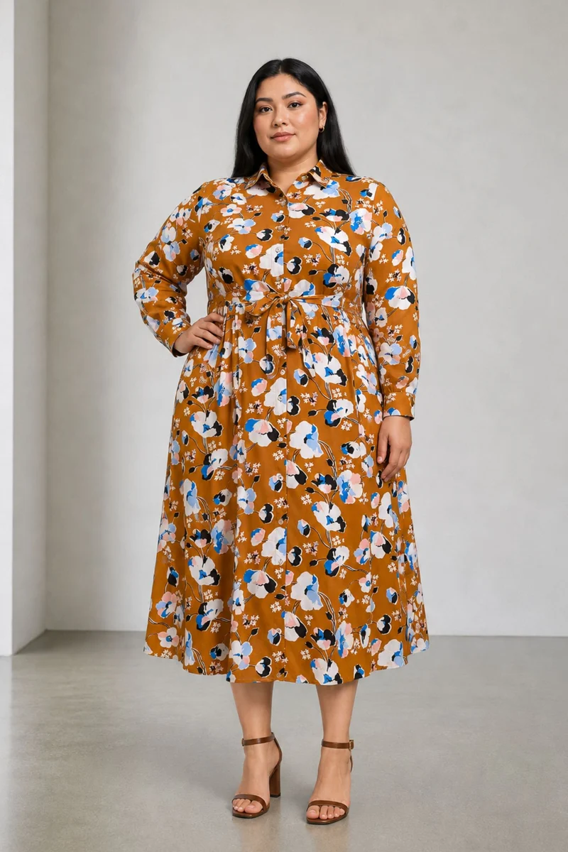Tavon|Cotton Fit And Flare Shirt Dress