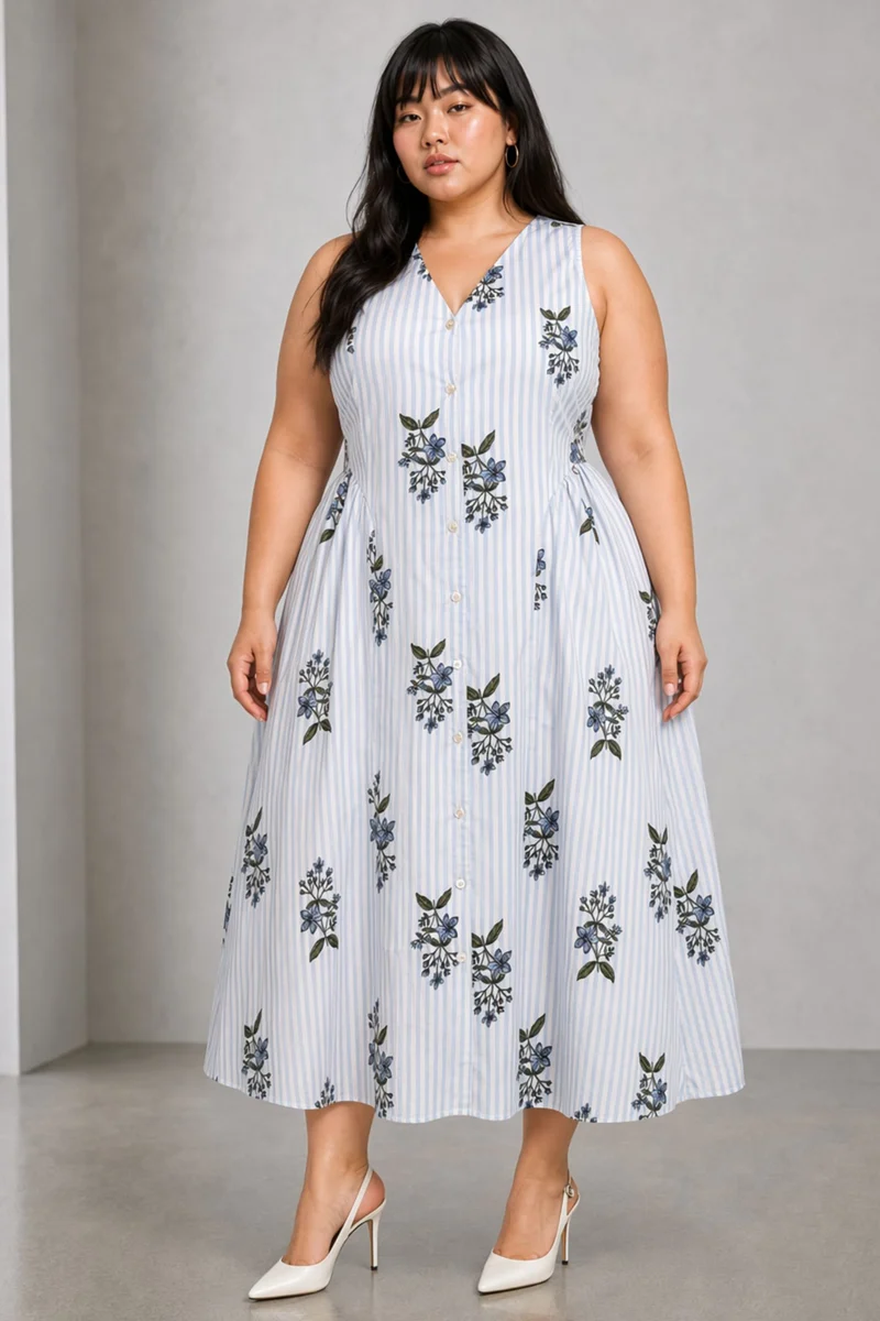 Tovia|Cotton V Neck Maxi Shirt Dress