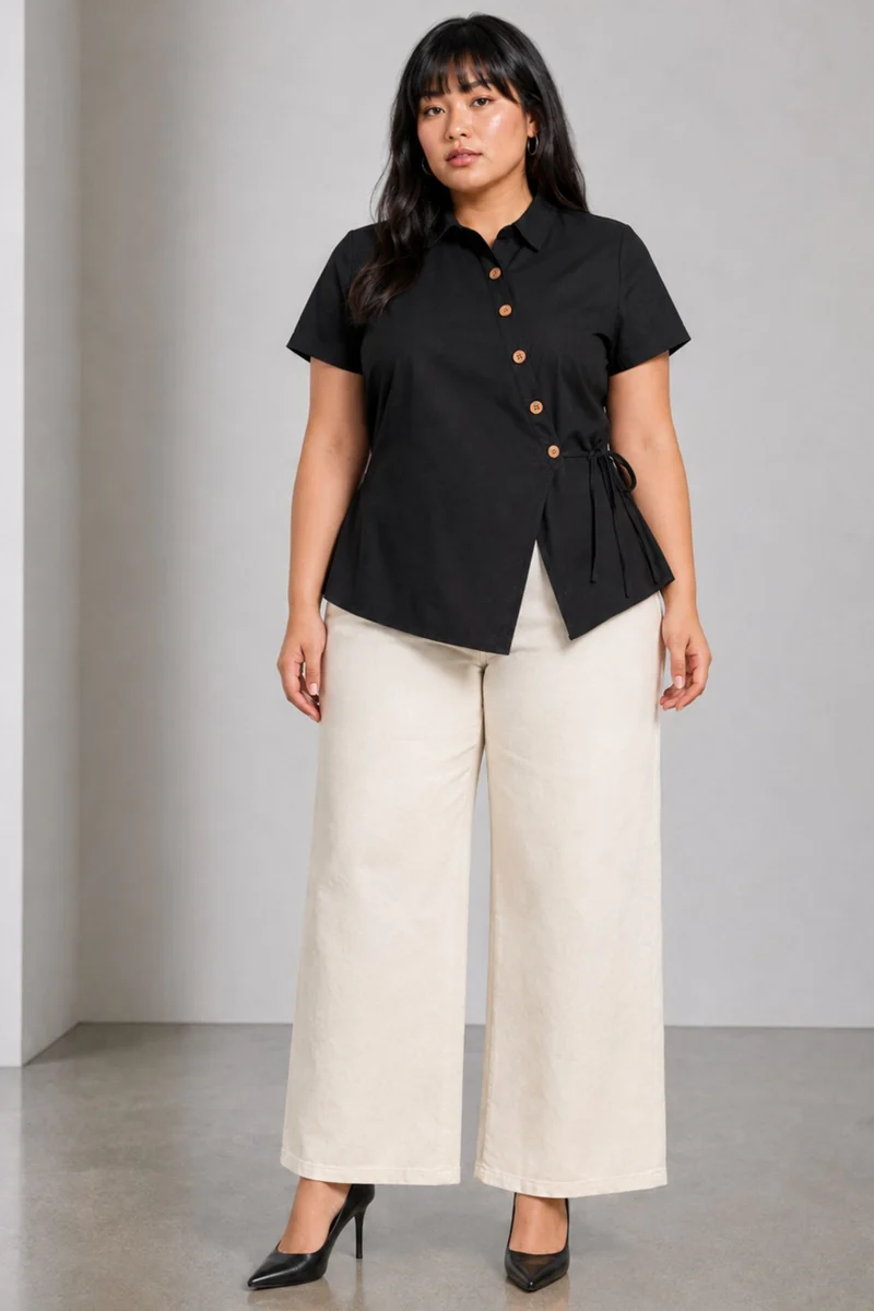 Lunis|Cotton Wrap Style Shirt Top