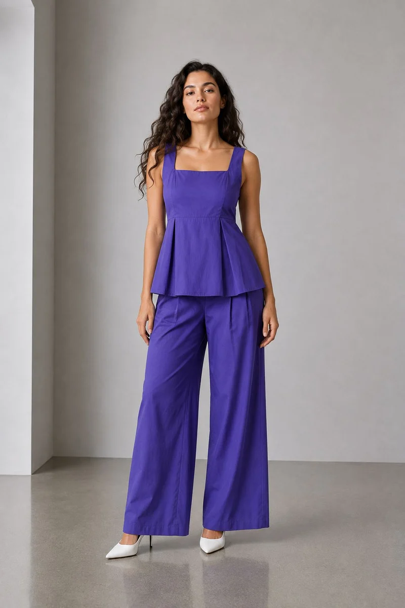 Vara|Tailored Wide Leg Poplin Pant