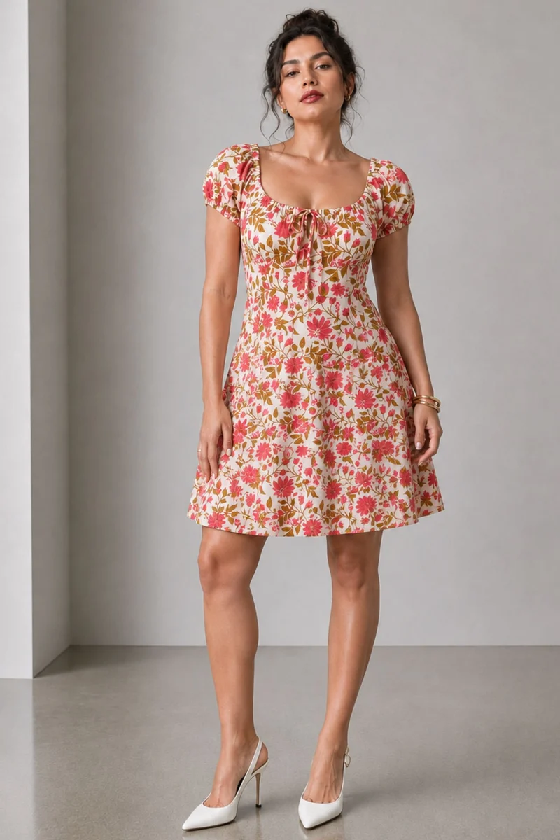 Dalia|Cotton Sweetheart Fit Flare Mini Dress