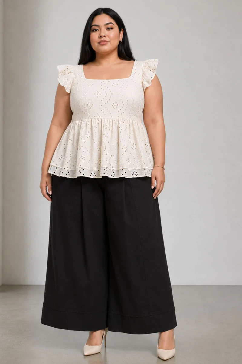 Selio|Elegant White Cotton Schiffli Top