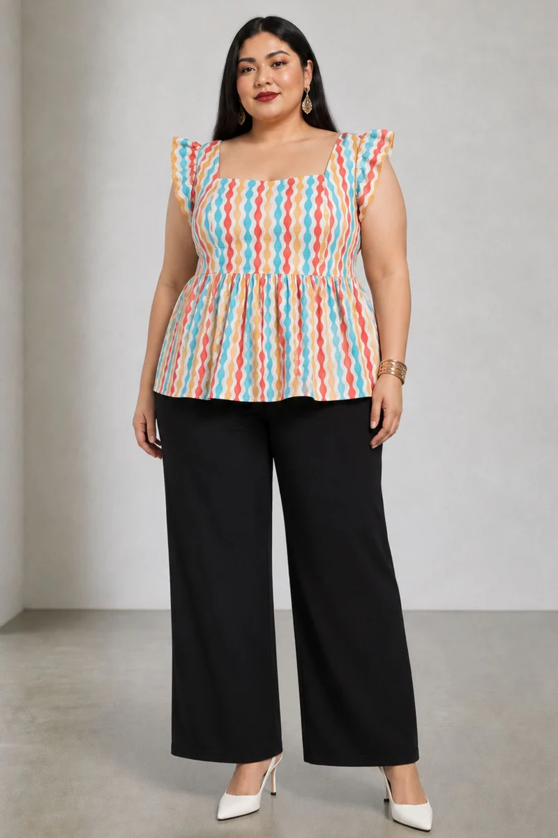 Amel|Cotton Sweetheart Neck Peplum Top