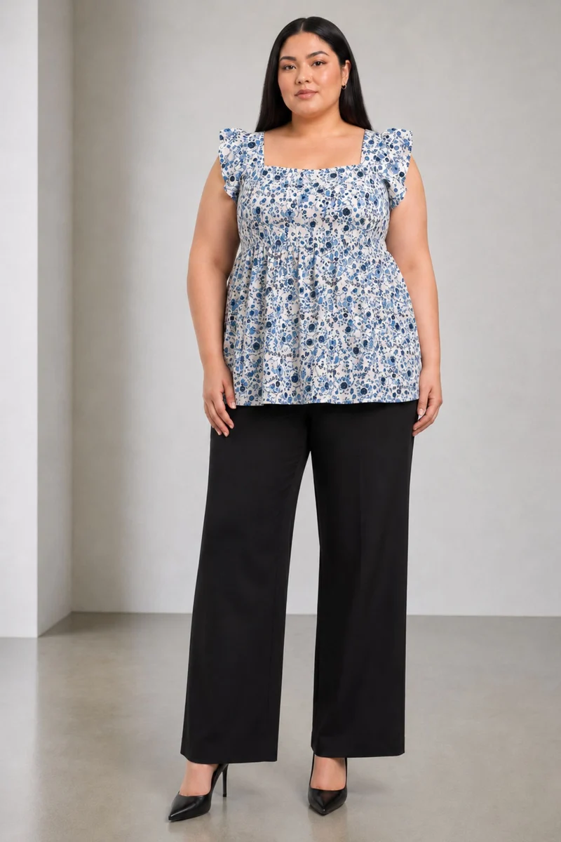 Dovea|Cotton Sweetheart Neck Fit Flare Top