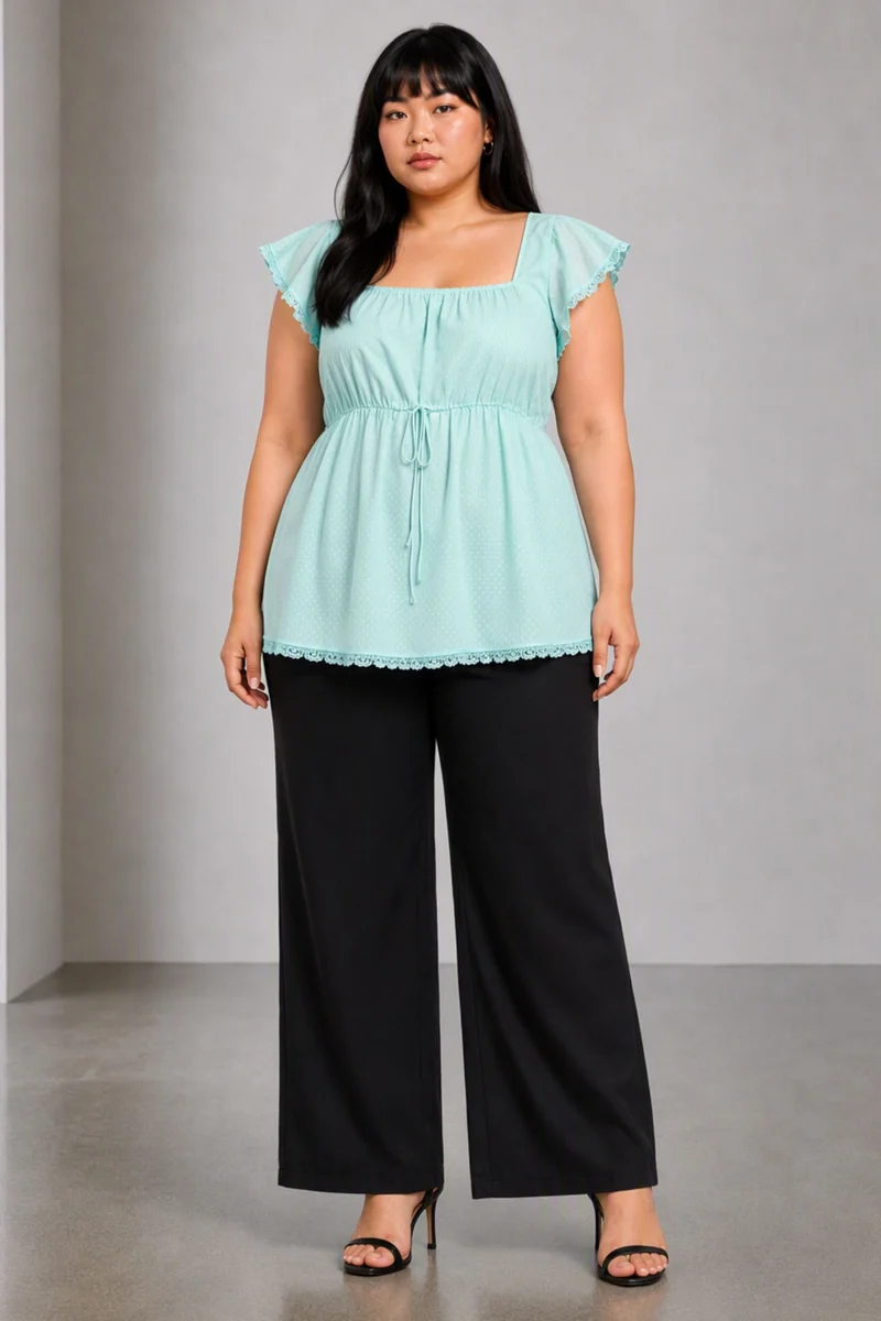 Cevra|Viscose Peplum Top With Lace Detail