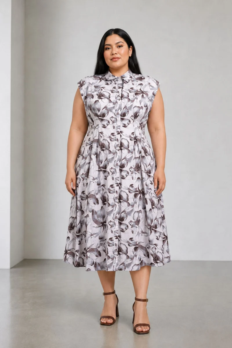 Evara|Cotton Pleated Shirt Dress