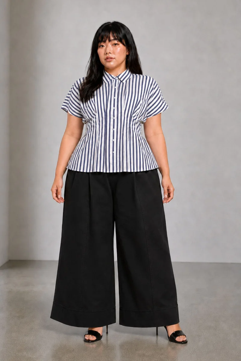 Cira|Cotton Pleated Striped Shirt