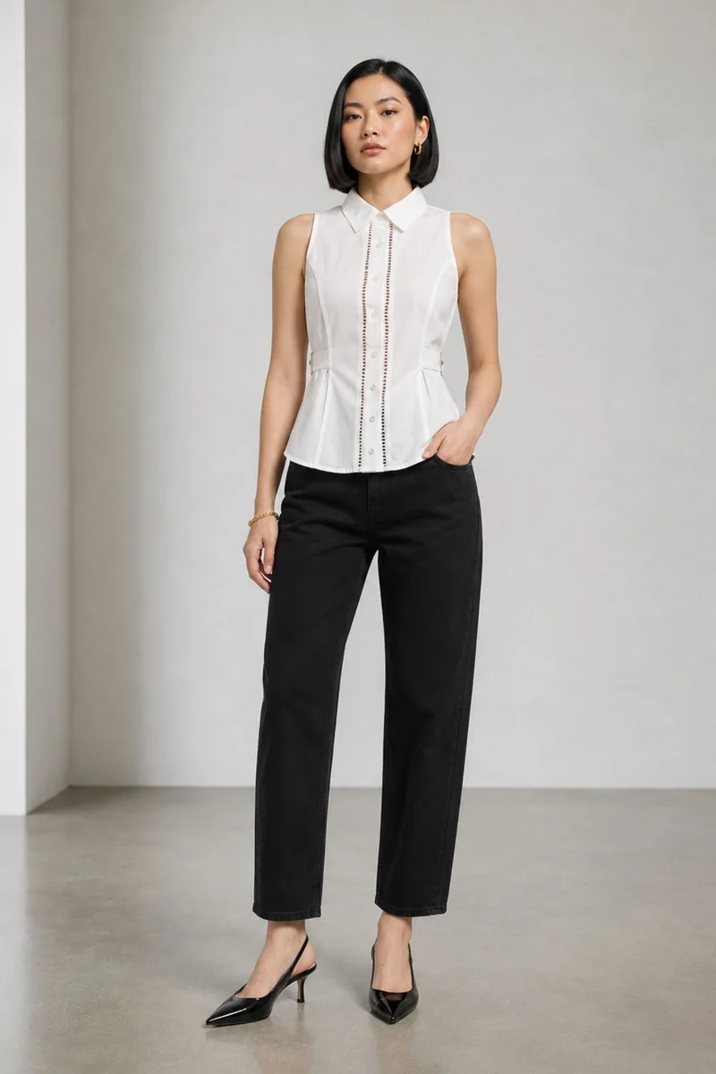 Veyn|Cotton Halter Neck Sleeveless Shirt