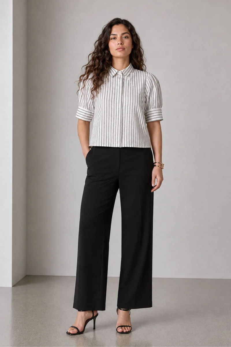 Nolina|Cotton Angled Yoke Striped Shirt