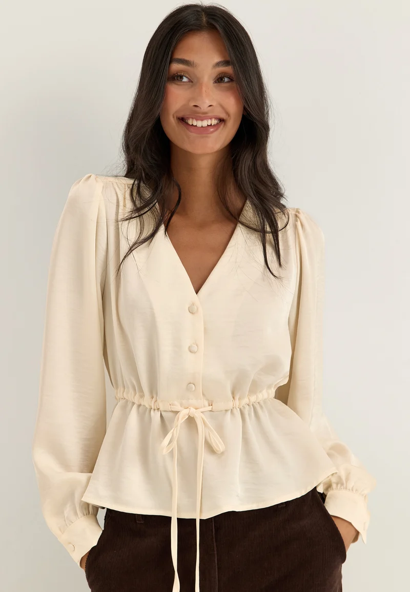 Satin Puff Sleeve Blouse