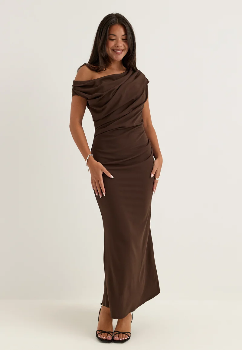 Asymmetric Draped Midi Dress