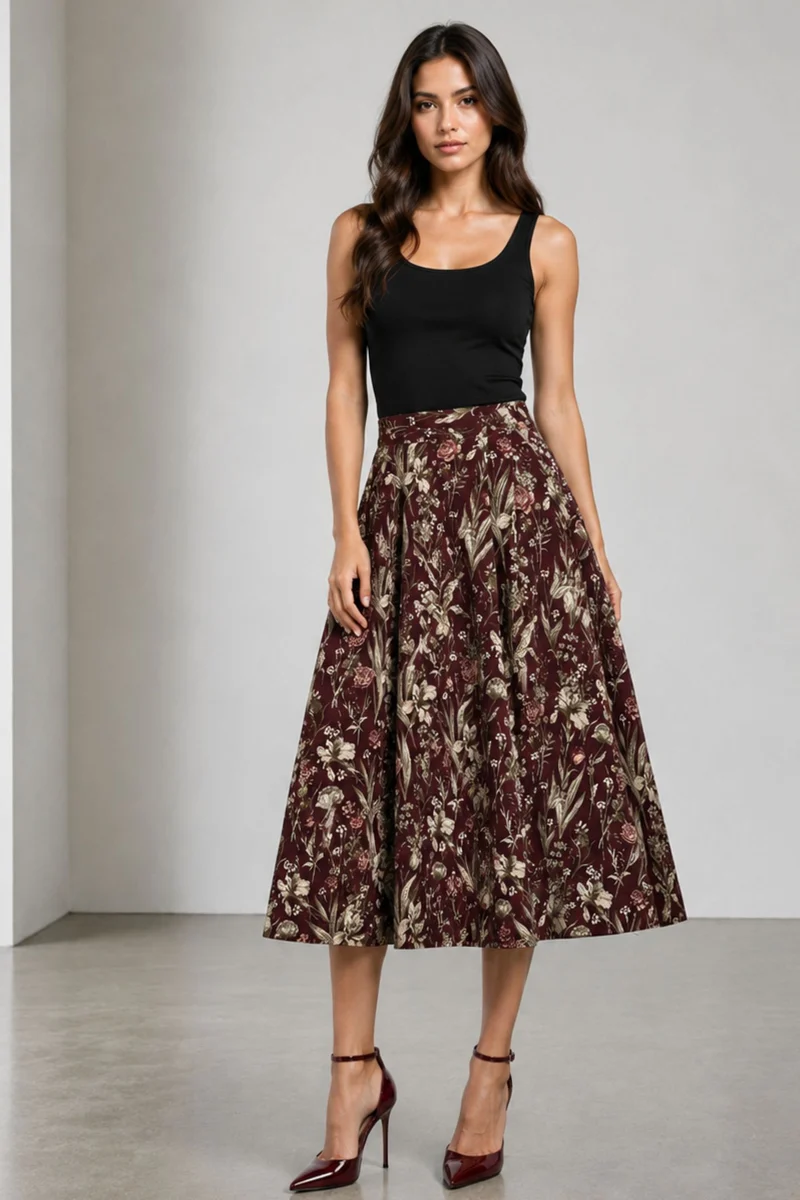 Noemi|Cotton Pleated Midi Skirt