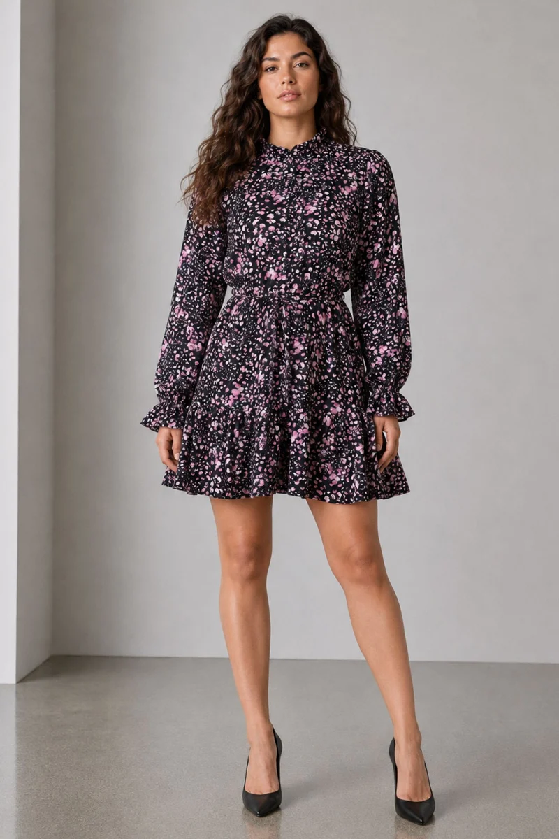 Nocta|Viscose Printed Mandarin Collar Shirt Dress