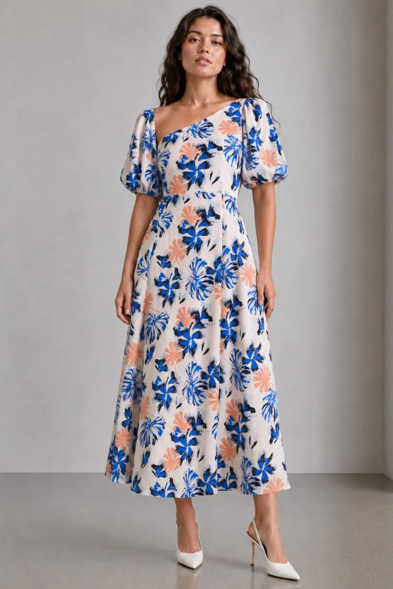 Norel|Modal Asymmetric Neck Maxi Dress