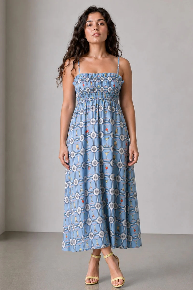 Veya|Printed Poplin Maxi Dress