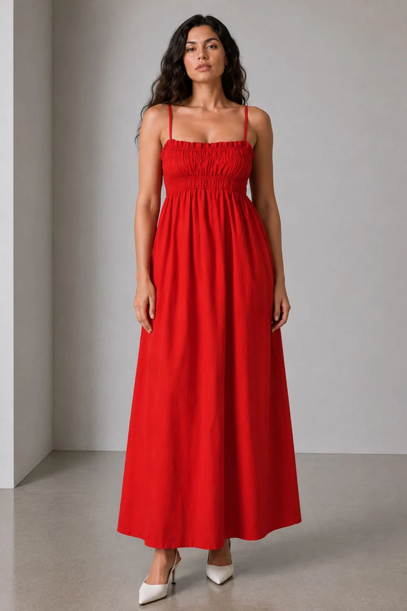 Neris|Poplin Smocked Maxi Dress