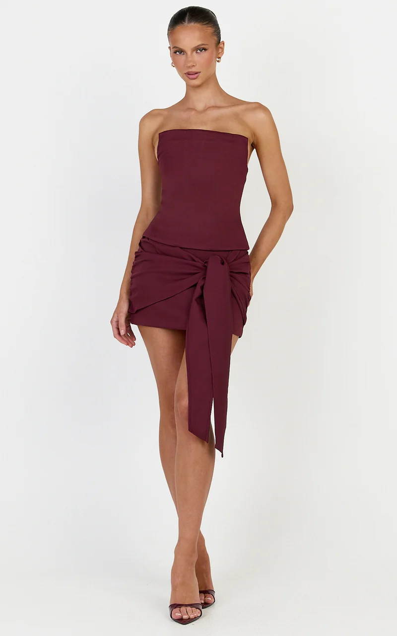Gigi Mini Skort - Wrap Tie Front Skort in Wine