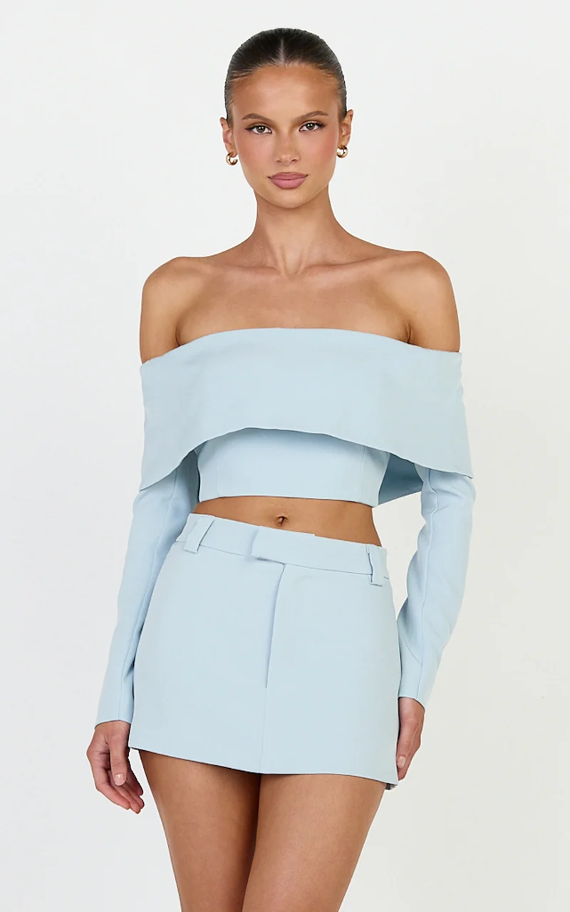 Ursula Mini Skirt - Structured Tailored Skirt in Baby Blue