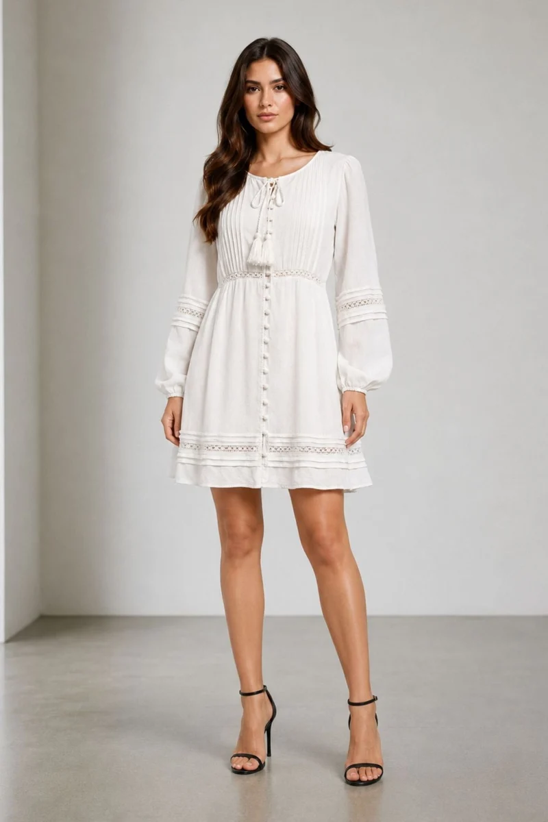 Calistana|Flowy Mini Dress With Lace Insert Details