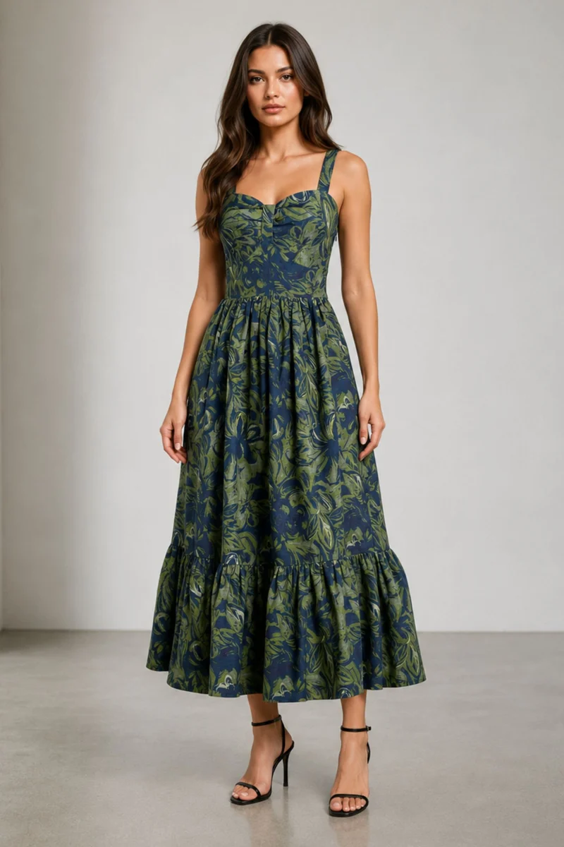 Ginaela|100% Cotton Fit Flare Maxi Dress