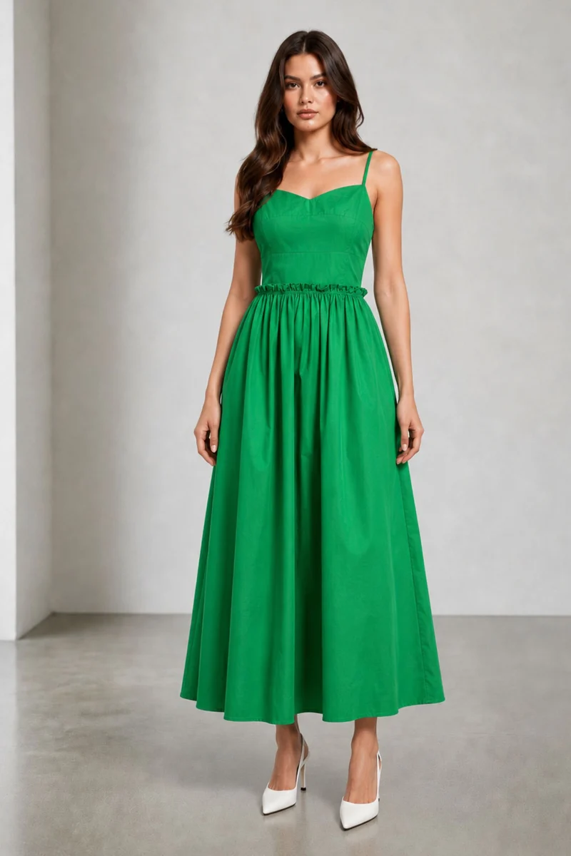 Amarisa|Cotton Poplin Green Maxi Dress