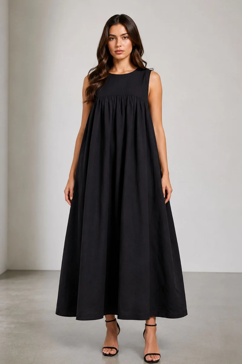 Junim|Cotton Flared Maxi Dress With Pockets