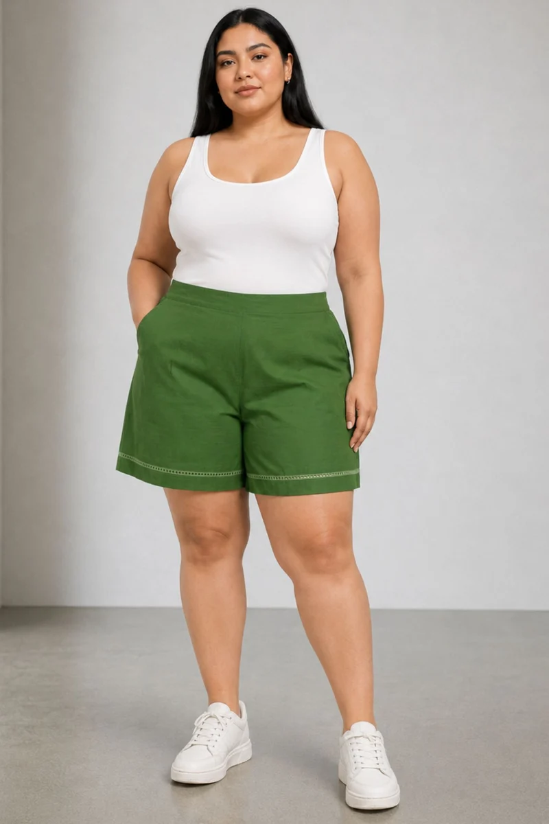 Serin|Cotton Highwaist Shorts With Lace Detail