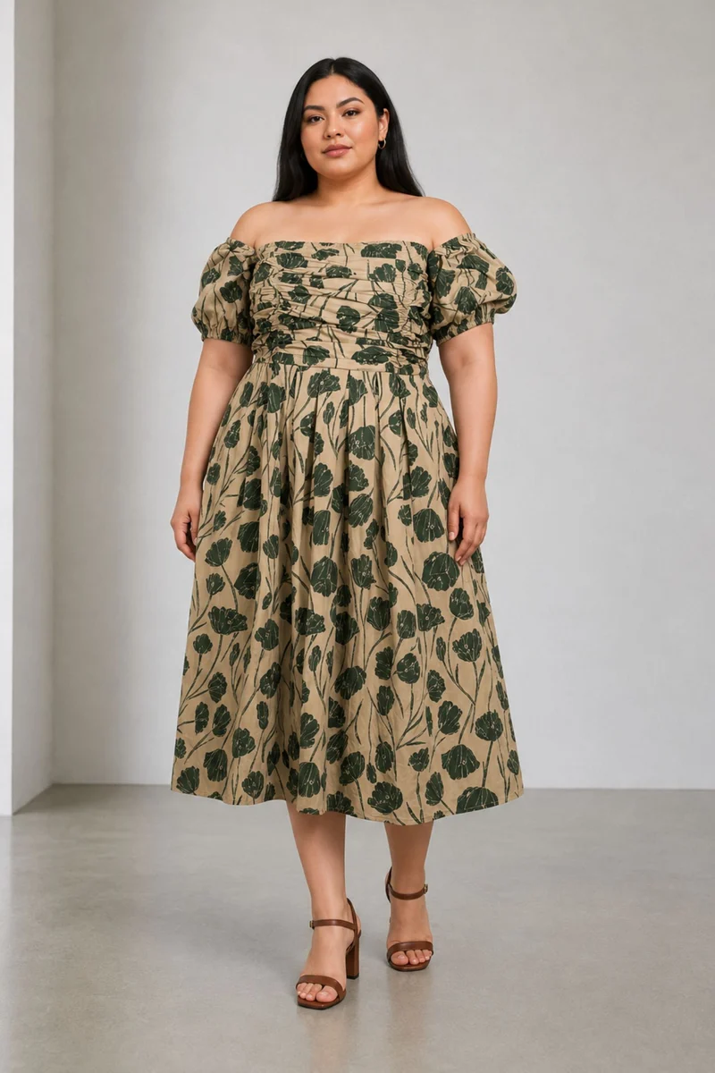 Aurex|Cotton Off Shoulder Midi Dress