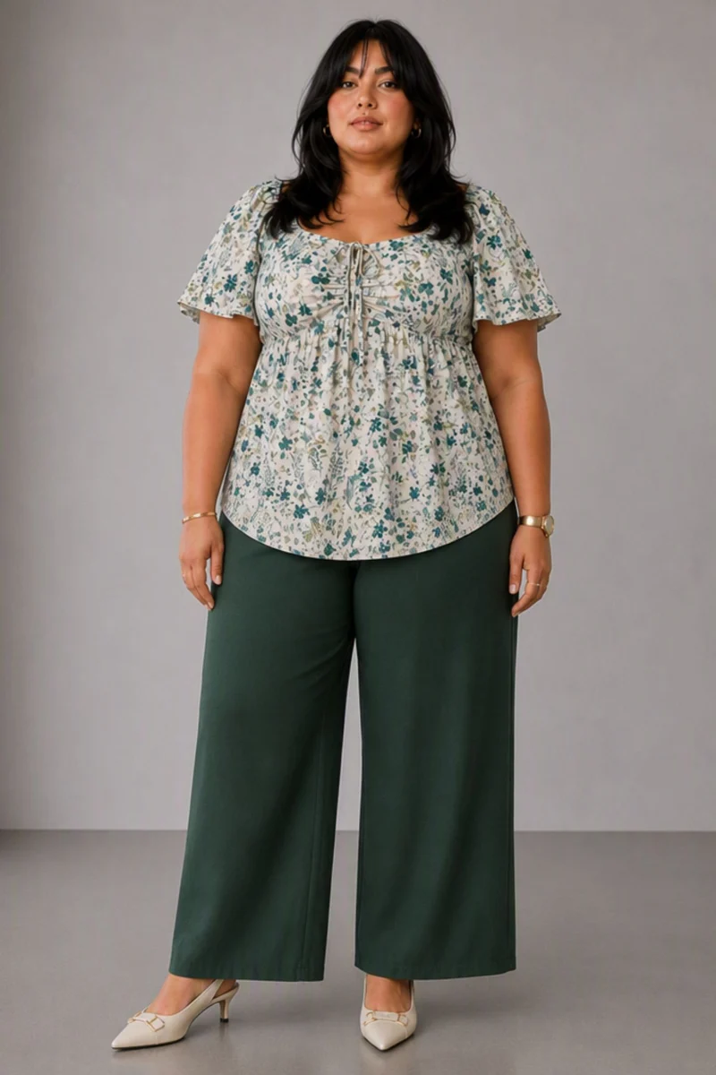 Novia|Floral Ruched Peplum Top