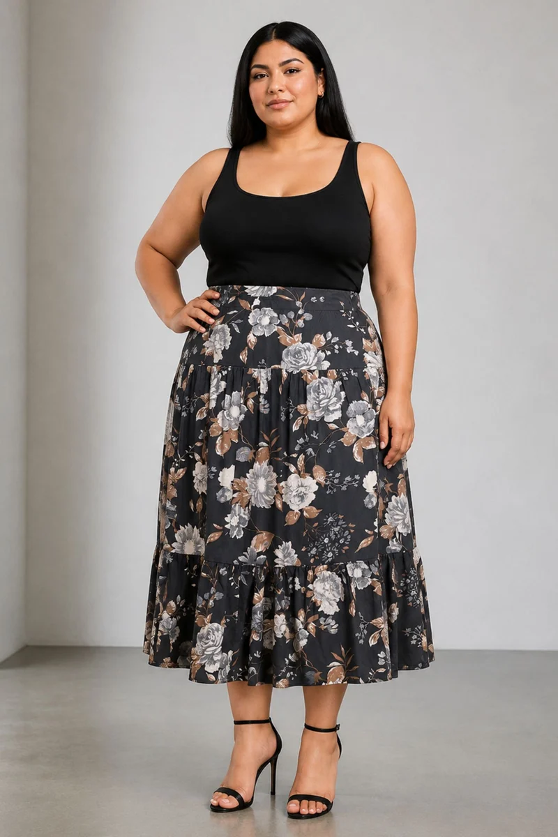 Aurea|Cotton Tiered Flared Skirt