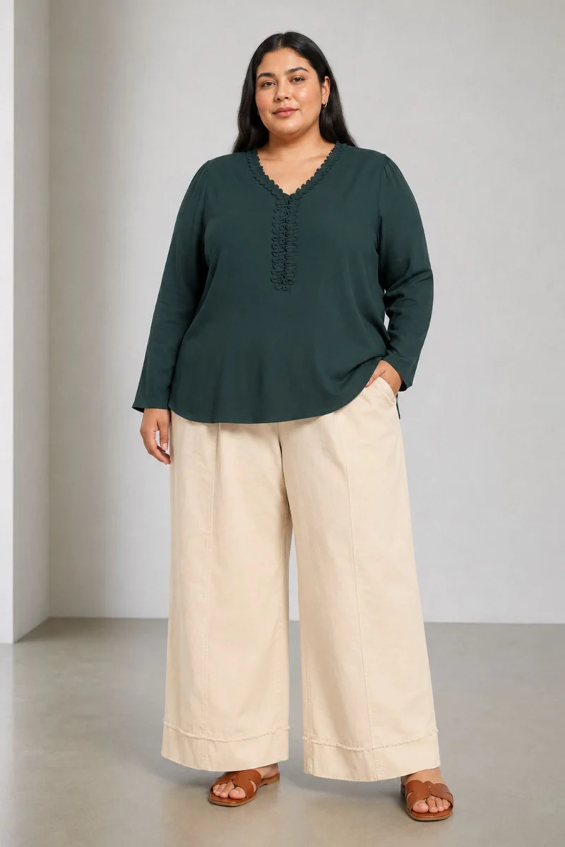Civra|Rayon V Neck Top With Lace Detail