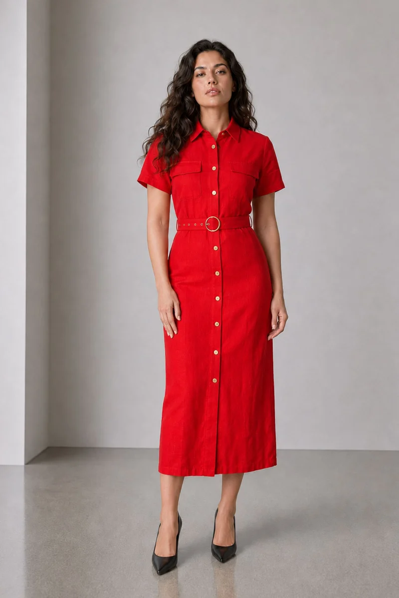 Hadra|Cotton Utility Belted Shirt Dress