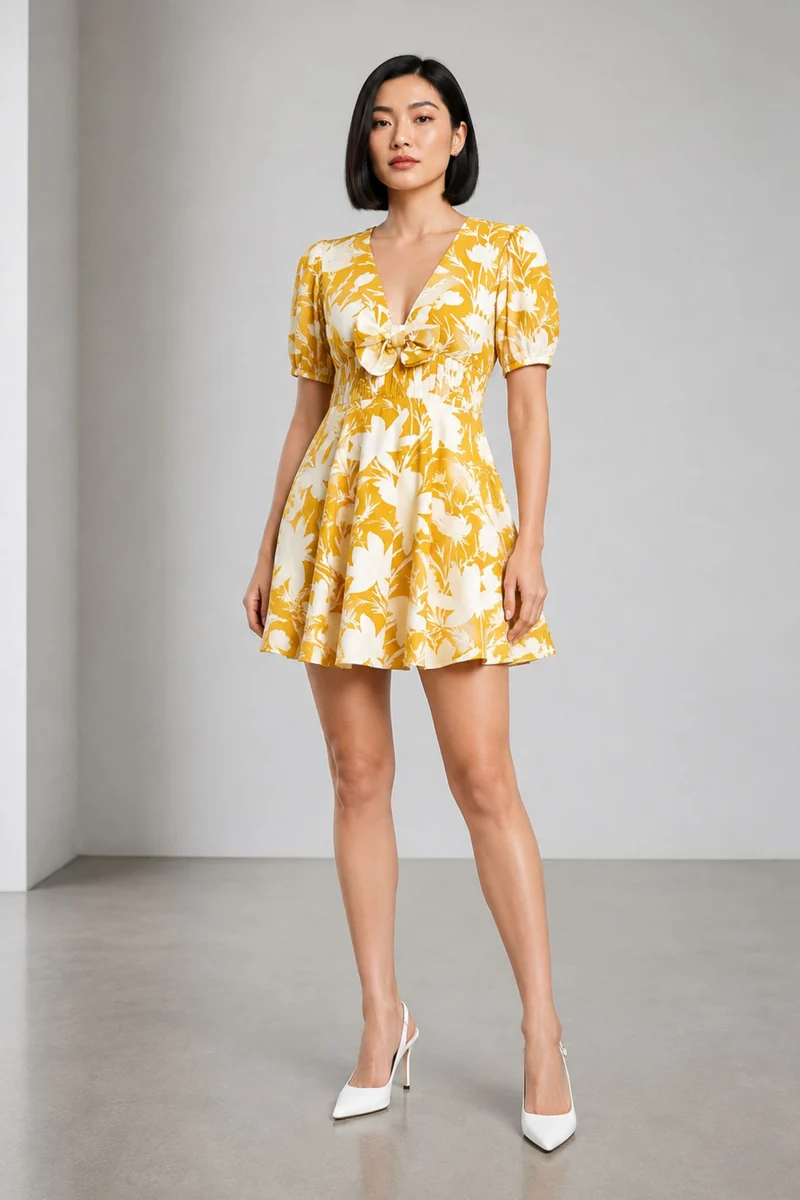 Mirelle|Cotton Printed Bow Detail Mini Dress