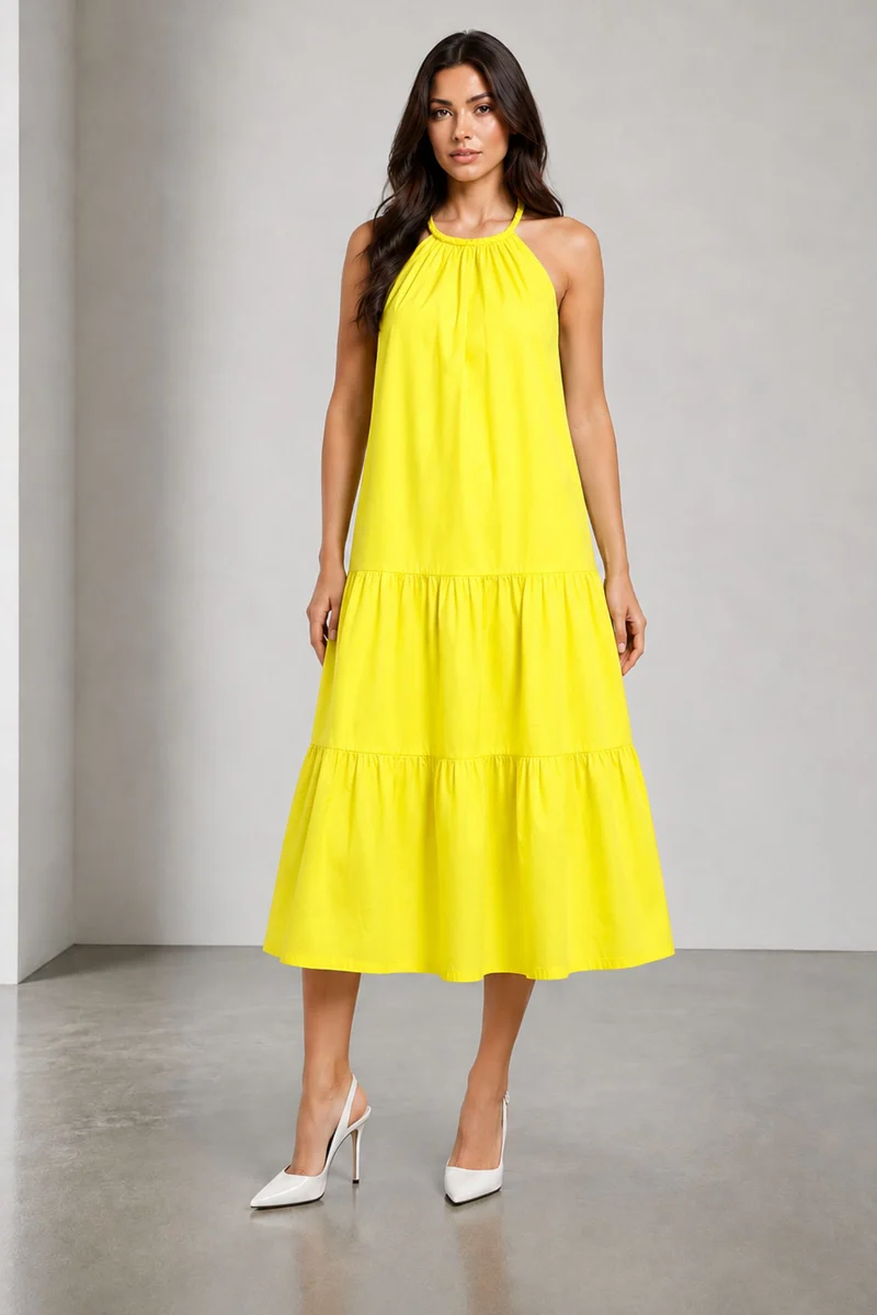 Zyra|Cotton Halter Neck Midi Dress