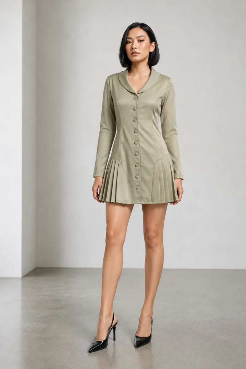 Virel|Cotton Tailored Pleated Mini Dress