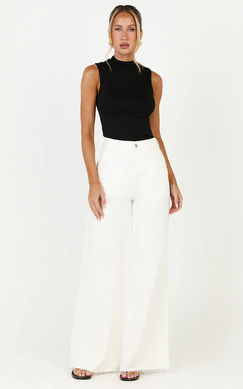 Therese Jeans - High Waist Wide Leg Flare Recycled Denim Jeans in Ecru