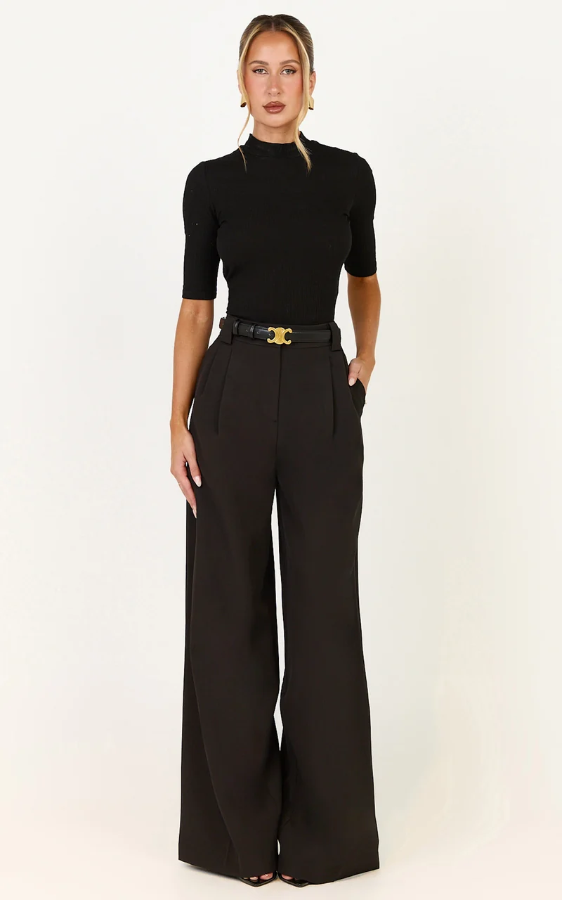 Jane Pants - High Waist Tailored Wide Leg Pants in Black