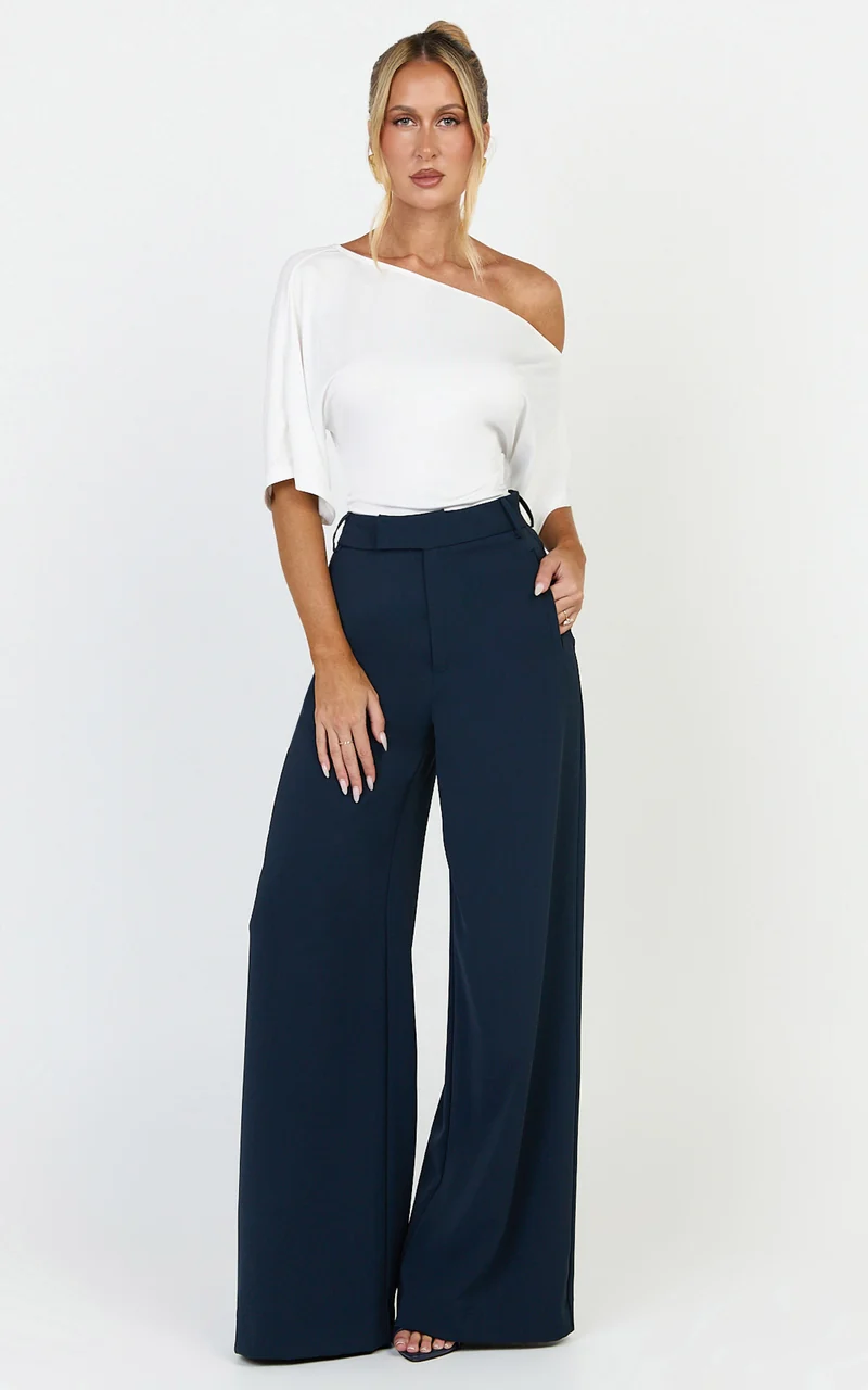 Selena Pants - High Waisted Wide Leg Tailored Pants in Navy