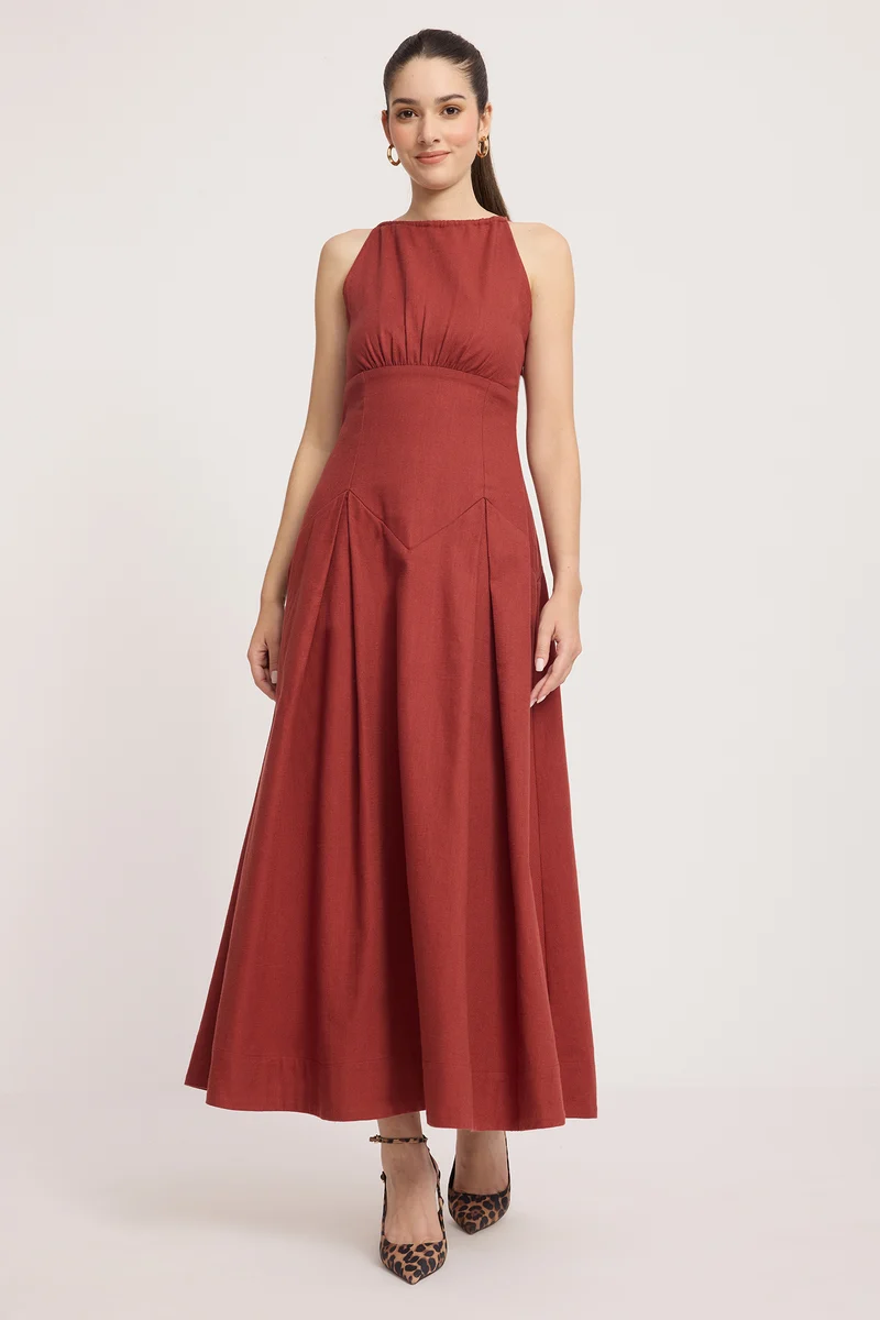 Linja|Cotton Back Tie-Up Maxi Dress