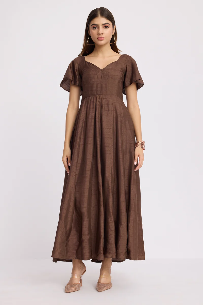 Izal|100% Viscose Sweetheart Neck Maxi Dress