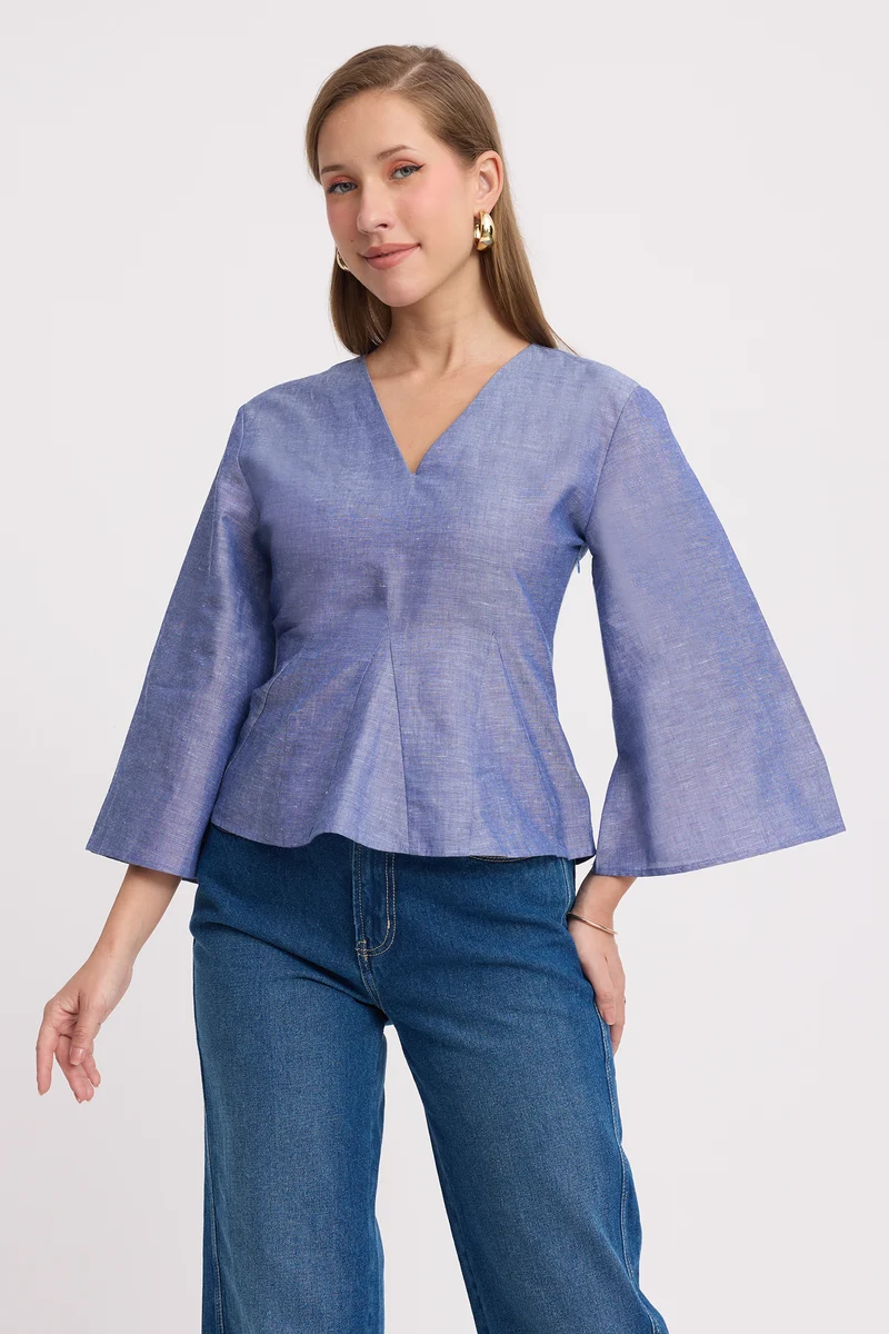 Kennie|100% Cotton Relaxed Peplum Blouse