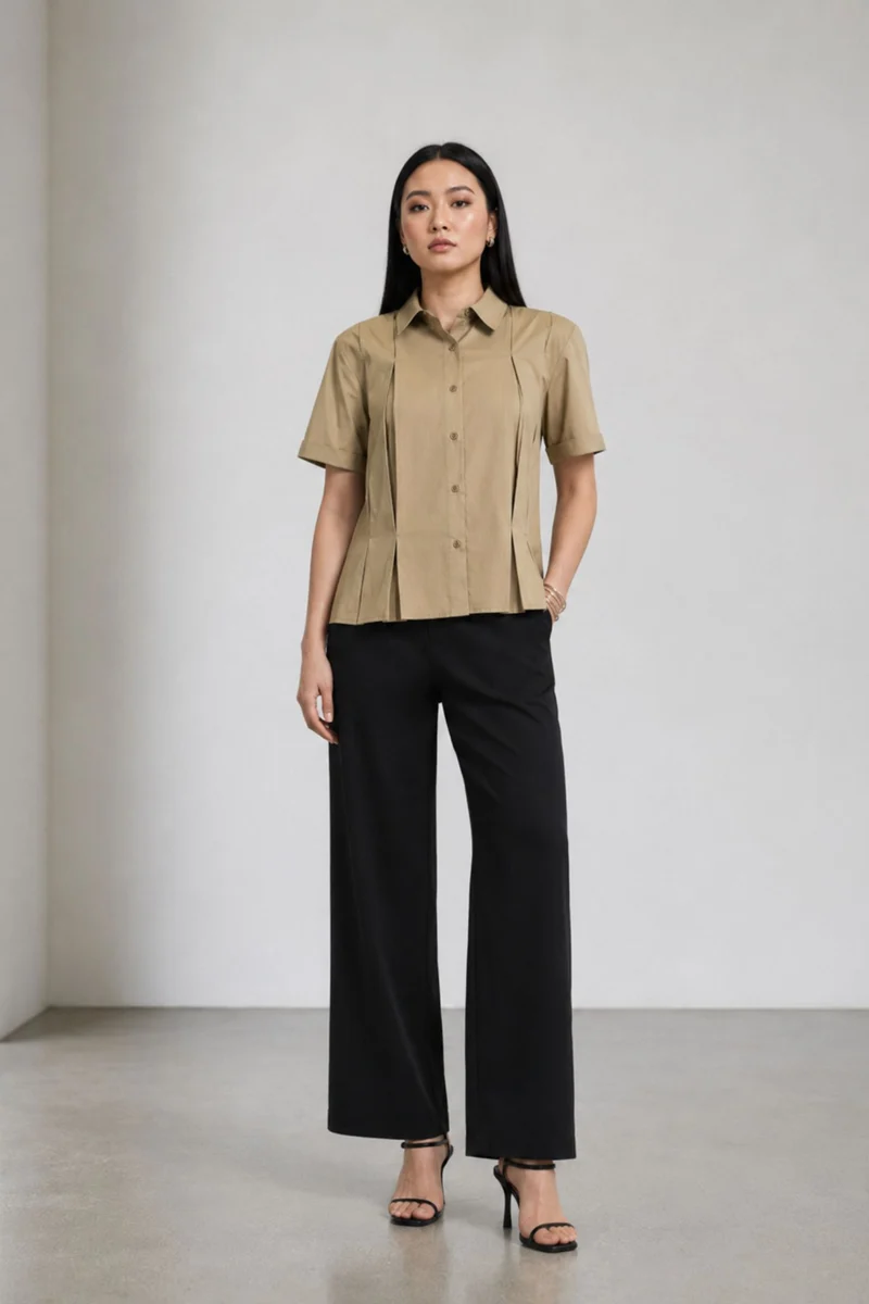 Verdine|Cotton Tacking Detail Relaxed Shirt