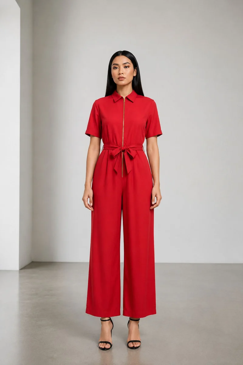 Aloura|100% Viscose Jumpsuit With Metal Zipper Opening