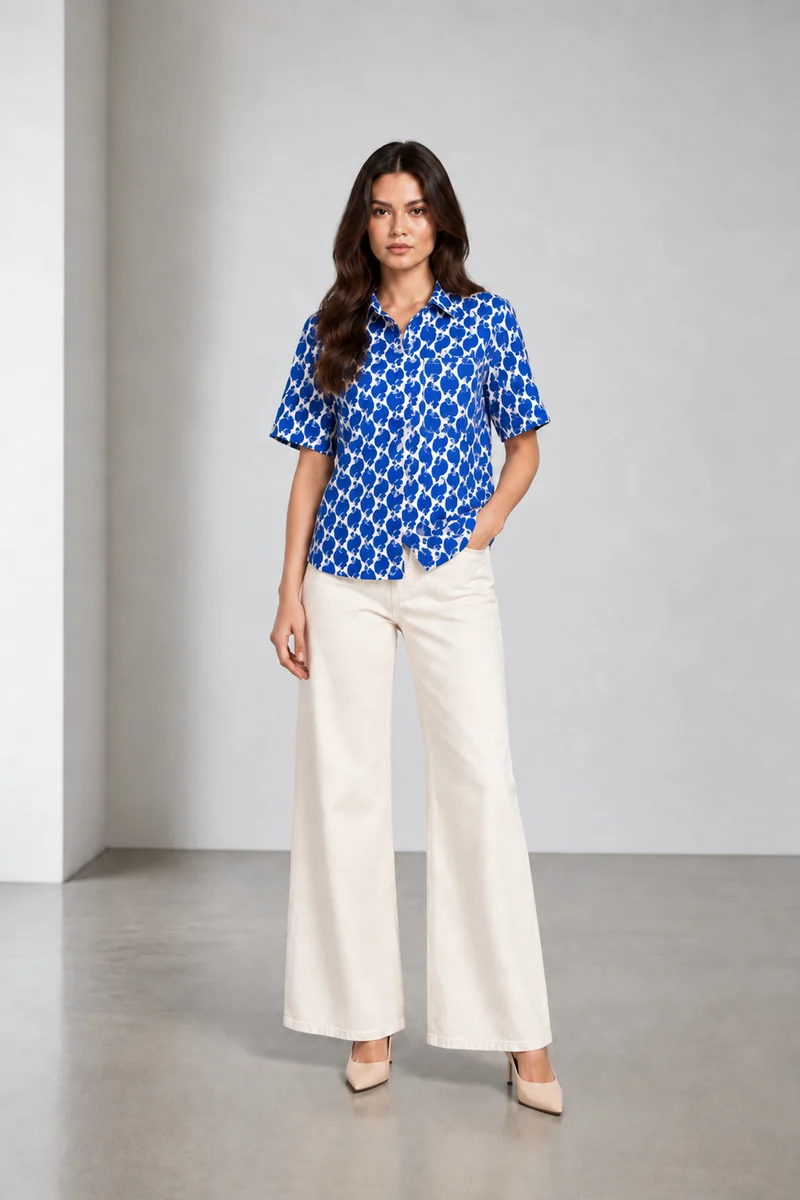 Coralia|Viscose Shell Print Half Sleeve Shirt