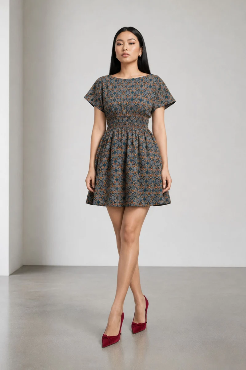 Celavie|Cotton Smocked Waist Mini Dress