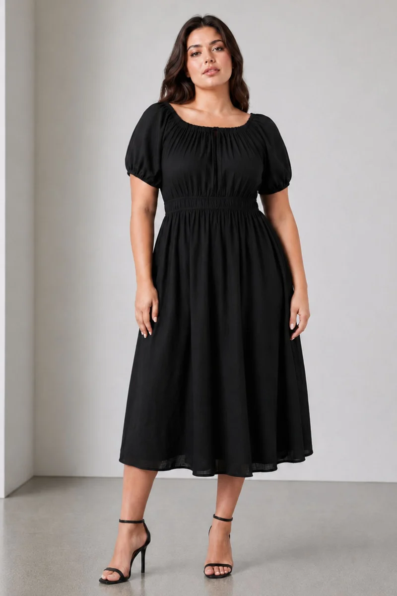 Ruvelle|Cotton Midi Dress With Ruffle Detail
