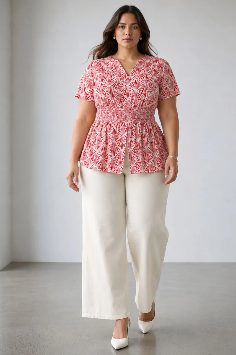 Cressia|Cotton Fitted Waist Peplum Top