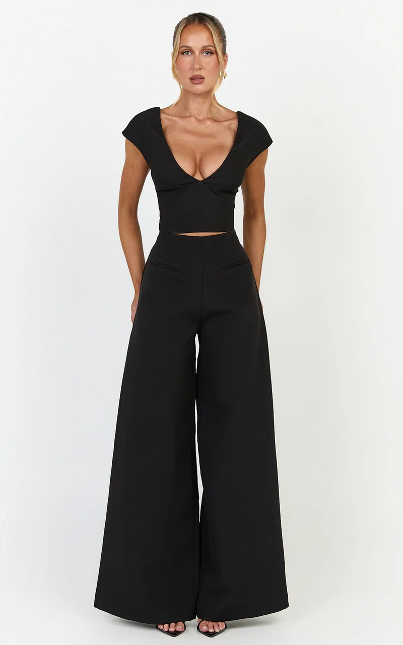 Lilo Pants - High Waisted Wide Leg Pants in Black