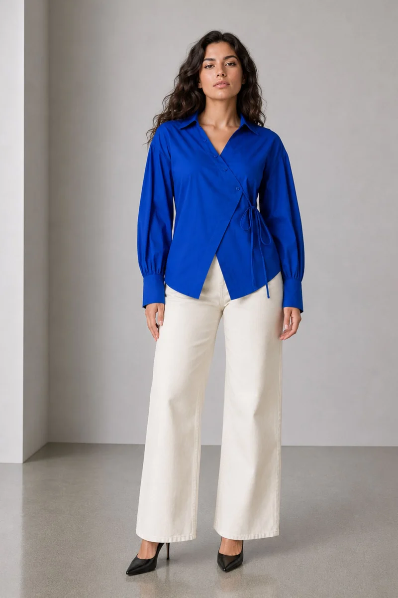 Kirise|100% Cotton Asymmetric Tie-Up Shirt