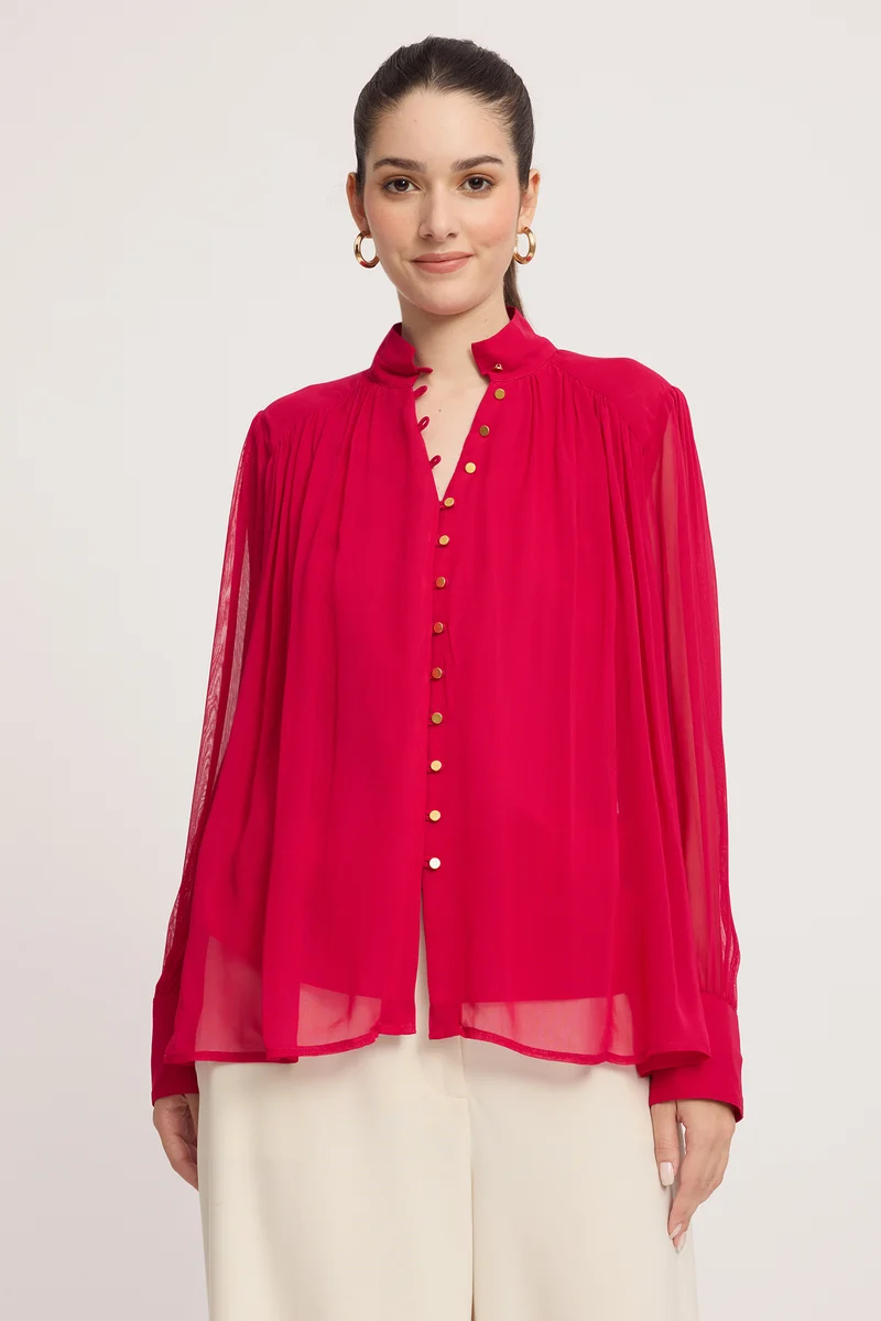 Meei|100% Viscose Gathered Yoke Blouse